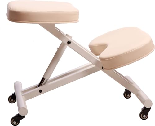 MASTER HEALTH PRODUCT Massage Ergonomic Kneeling Chair, Adjustable Height Posture Stool for Home and Office - Neck and Back Pain Relieving | Spine Tension Relief- Thick Comfortable Cushions (Cream) MASTER HEALTH PRODUCT