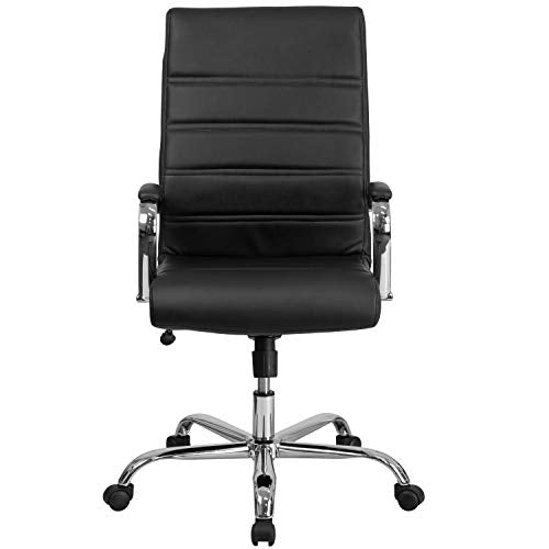 Flash Furniture Whitney High-Back Swivel LeatherSoft Desk Chair with Padded Seat and Armrests, Adjustable Height Padded Office Chair, Black/Chrome Flash Furniture