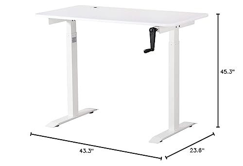 UNICOO Crank Adjustable Height Standing Desk, Adjustable Sit to Stand-up Home Office Desk, Computer Table, Portable Writing Desk (White Top/White Frame - NTCSET-01-WW) UNICOO