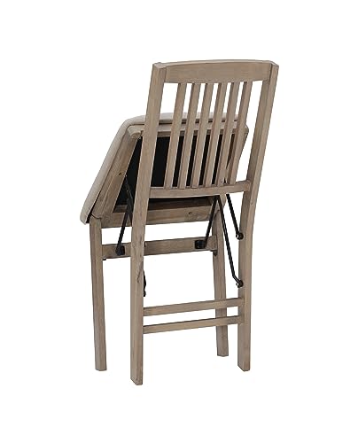 Linon Keira Wooden Folding Chair Upholstered Seat and Mission Back Set of 2, Dining Height, Rustic Natural & Beige Linon