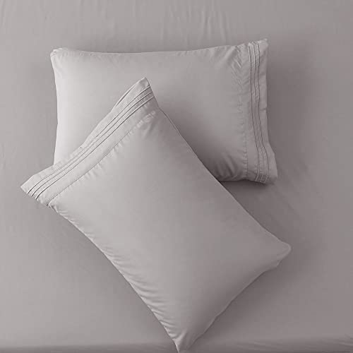 SONORO KATE Bed Sheet Set Super Soft Microfiber 1800 Thread Count Luxury Egyptian Sheets 18-Inch Deep Pocket Wrinkle and Hypoallergenic-4 Piece(King Grey) SONORO KATE