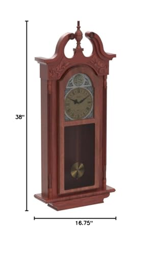Bedford Clock Collection Grand Antique Chiming Wall Clock with Roman Numerals in a in a Cherry Oak Finish, 38" L Bedford Clock Collection