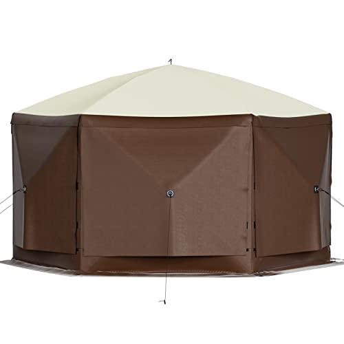 VEVOR Gazebo Screen Tent, 10 x 10 ft, 6 Sided Pop-up Camping Canopy Shelter Tent with Mesh Windows, Portable Carry Bag, Ground Stakes, Large Shade Tents for Outdoor Camping, Lawn and Backyard