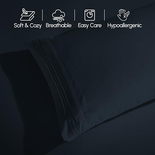 Elegant Comfort Luxurious 1500 Premium Hotel Quality Microfiber Three Line Embroidered Softest 4-Piece Bed Sheet Set, Wrinkle and Fade Resistant, Full, Black Elegant Comfort