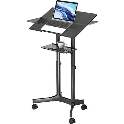 BONTEC Lecterns & Podiums Portable Mobile Standing Laptop Desk, Height Adjustable, Sit Stand, Home Office Classroom Pulpit Stand Up Desk Workstation, Rolling Table Laptop Cart with Storage Tray