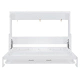 Queen Size Murphy Bed with Desk,Solid Wood Cabinet Wall Bed with Hydraulic Design,Space-Saving Folding Beds for Small Apartment Guest Room Home Office,No Box Spring Needed,White Harper & Bright Designs