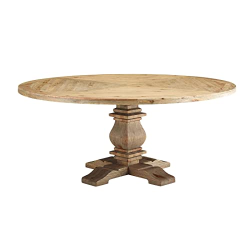 Modway Column 71" Rustic Farmhouse Pine Wood Round Kitchen and Dining Room Table, Brown - WoodArtSupply