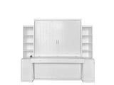 PVWIIK Queen Size Murphy Bed with Desk & Charging Station,Wall Bed Frame Folding into Cabinet Design w/LED & Storage Shelf for Small Space,Bedroom,Guest Room,White PVWIIK