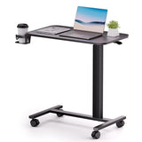 COMHOMA Adjustable Overbed Bedside Table with Lockable Wheels, Pneumatic Mobile Standing Laptop Desk, Small Standing Desk Portable Rolling Overbed Table Hospital Home Use(28" W x 16" D, Black) COMHOMA