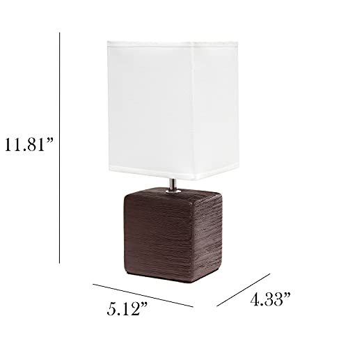 Simple Designs Petite Faux LT2072-BWN Stone Table Lamp with Fabric Shade, Brown with White Shade Simple Designs