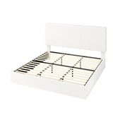 Allewie King Bed Frame, Upholstered Platform Bed, Adjustable Vertical Channel Tufted Headboard, Corduroy Fabric, Modern Low Profile, Wooden Slats, No Box Spring Needed, Easy Assembly, White Allewie