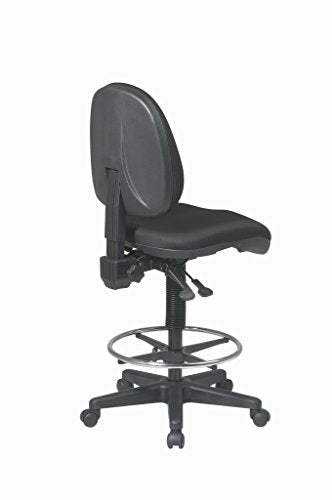 Office Star DC Series Deluxe Ergonomic Adjustable Padded Drafting Chair with 18.5 Inch Chromed Footring and Dual Wheel Carpet Casters, Icon Black Fabric Office Star Products
