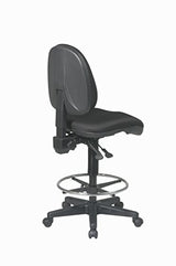 Office Star DC Series Deluxe Ergonomic Adjustable Padded Drafting Chair with 18.5 Inch Chromed Footring and Dual Wheel Carpet Casters, Icon Black Fabric Office Star Products