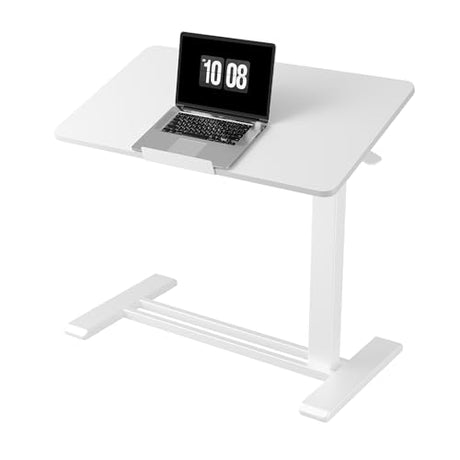 FLEXISPOT H7 PRO Mobile Standing Desk Adjustable Overbed Table Pneumatic with Wheels 90°Tiltable Portable Laptop Desk Rolling Computer Cart Foldable Bedside Table(31.5" W x 17.7" D, White) FLEXISPOT