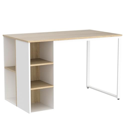 Tangkula Computer Desk with Storage Shelves, Home Office Desk with 5 Side Shelves & Metal Frame, Space Saving Laptop PC Desk, Writing Study Desk, Modern Vanity Desk for Bedroom (Natural) Tangkula