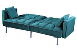 Container Furniture Direct Regal 75.6" Velvet Convertible Sofa Bed - Mid-Century Sleeper Couch w/Tufted Design & Metal Legs - Pull-Out Futon for Guests/Home (75.6" W x 34.6" D x 32" H), Blue Container Furniture Direct