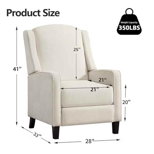 INZOY Wingback Pushback Recliner Chair, Fabric Push Back Recliners with Padded Seat, Mid Century Modern Reclining Chair for Living Room Bedroom, White