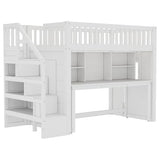 Bellemave Twin Loft Bed with Stairs and Movable Desk and Shelves, Wood Loft Bed with Storage Stairs for Kids, Teens, Adults, White Bellemave