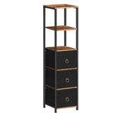 HOOBRO Corner Cabinet, 6-Tier Corner Shelf Stand with 3 Drawers, Bathroom Floor Cabinet, Narrow Storage Cabinet, for Bathroom, Living Room, Rustic Brown and Black BF140CW01 HOOBRO