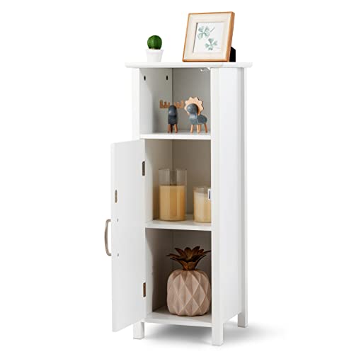 Tangkula Bathroom Floor Cabinet, Multifunctional Storage Cabinet, Anti-Tipping Device, 3-Height Adjustable Shelf, Wooden Freestanding Side Cabinet for Bathroom Home Office, 12 x 12 x 31.5 Inch Tangkula