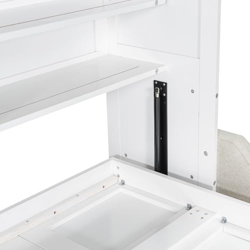 Quarte Full Size Murphy Bed with Folding Sofa & Built-in Storage Shelves, Space-Saving Wall Bed Frame with LED Lights, Safety Lock, Easy Assembly Quarte