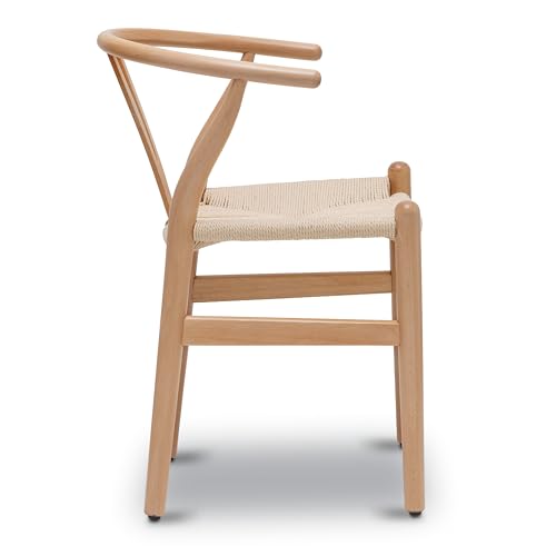 Poly and Bark Weave Modern Wooden Mid-Century Dining Chair, Hemp Seat, Natural (Set of 2) - WoodArtSupply