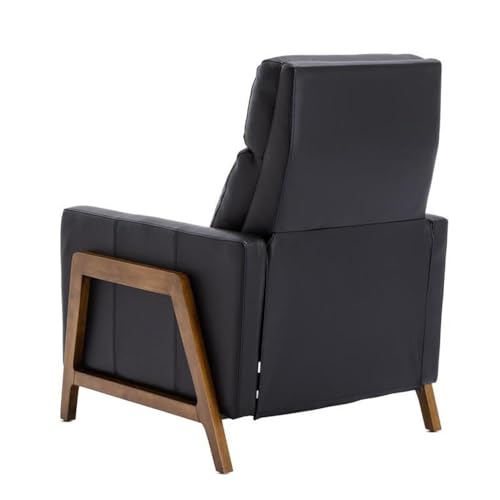 BOWERY HILL Push Back Recliner Chair, Top Grain Leather Upholstery, Exposed Wood Frame, Mid Century Modern Recliner, 41.25" Hx30.5 Wx33.46 D