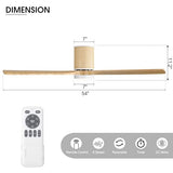 LEDLUX 52" Ceiling Fan with Light and Remote, Low Profile Flush Mount Fan, Solid Wood Blades, Rattan Retro Style, Noiseless Reversible DC Motor, for Bedroom/Living Room/Porch (White/Wood Color) LEDLUX