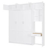 Harper & Bright Designs Queen Size Murphy Bed with Desk, Storage Cabinet & Shelves, Foldable Wooden Wall Bed, Space-Saving, White Harper & Bright Designs