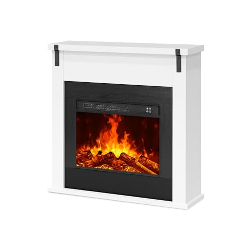 TRONLEE 36" Modern Freestanding Electric Fireplace with Mantel, Minimalist TV Stand Electric Fireplace Mantel for Living Room, Bed Room, White TRONLEE