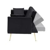 71" Modern Velvet Sofa Bed Futon, Convertible Sleeper Couch with Adjustable Backrest, Tufted Recliner Loveseat with Golden Chrome Legs & 2 Pillows for Small Spaces, Living Room, Apartment (Black) Generic