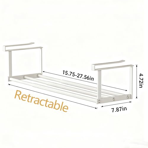 Under-Shelf Expandable Shoe Rack Organizer, White Metal, 40-70cm Width Adjustable, Cabinet Storage for Closet (2 Pcs) Generic