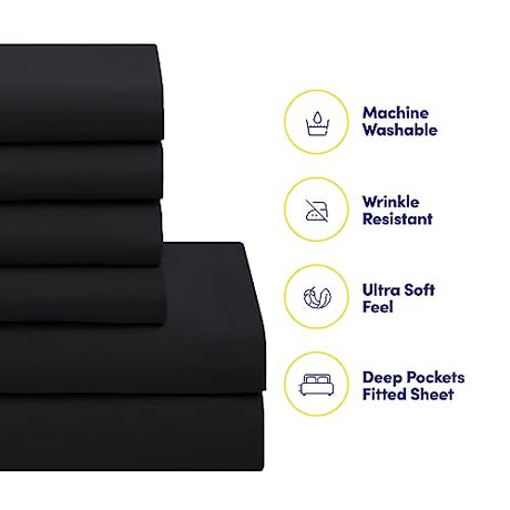 Sweet Home Collection 5 Piece Comforter Set Bag Solid Color All Season Soft Down Alternative Blanket & Luxurious Microfiber Bed Sheets, Black, Twin Sweet Home Collection
