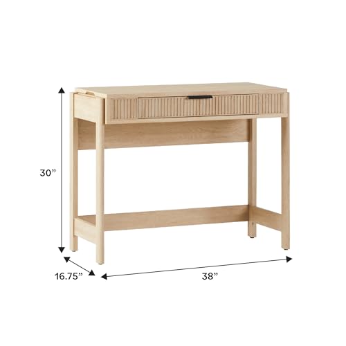 Walker Edison Transitional Style Furniture, Reeded Detail, Lift-Top Desk with Drawer and Storage Cubby, Sitting to Standing Desk, Soft Self-Close Desktop, 38”W x 16.75”D x 30”H, Coastal Oak Walker Edison