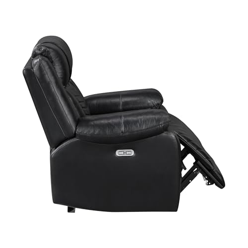 Lexicon Power Recliner Chair, Faux Leather Upholstered Home Theater Seating with LED Lighting, USB Charging Ports, Single Wall Hugger Reclining Chair for Living Room/Bedroom Easy Assembly, Black Lexicon