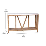 BizChair Farmhouse 2-Tier Console Table - Warm Oak Finish Engineered Wood Frame - Marble Finish Tabletop - for Entryway or Living Room BizChair