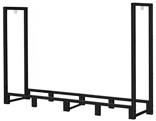 Koutemie 8Ft Outdoor Firewood Rack Holder for Fireplace Wood Storage, Adjustable Fire Log Stacker Stand, Black Koutemie