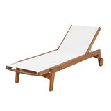 Christopher Knight Home Tristy Chaise Lounge Chair Outdoor, Acacia Wood Frame Sunbathing Pool Lounger, Adjustable Backrest Single Lounge Sofa, Patio Lounge Chaise for Poolside, White + Natural