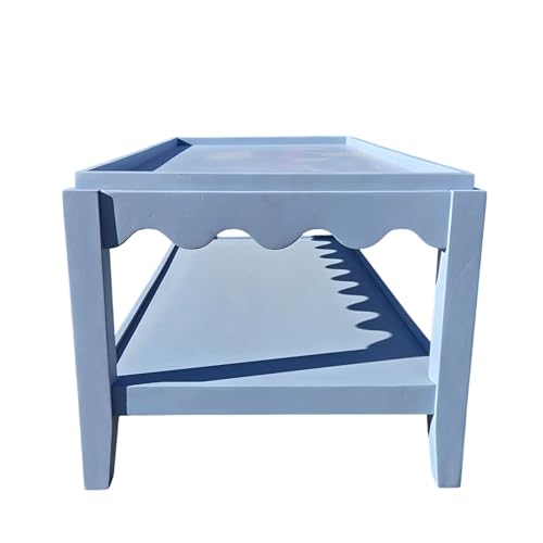 Carolina Chair & Table Scallop Coffee Table, Rectangular Mango Wood Side Table, Decorative Edge and Lower Shelf (Light Blue) Carolina Chair & Table