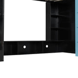 Merax Twin Size Gaming Loft Bed with Desk and Multi-Storage Shelves, Wooden Loft Bed Frmae with Light, Space-Saving Bed with Safety Guardrail Merax