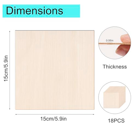 18 Pack Basswood Sheets - 6x6 Inch x 1/16 Inch Thick Plywood Balsa Wood Squares for Crafts, Laser Cutting, Wood Burning and Drawing pojah
