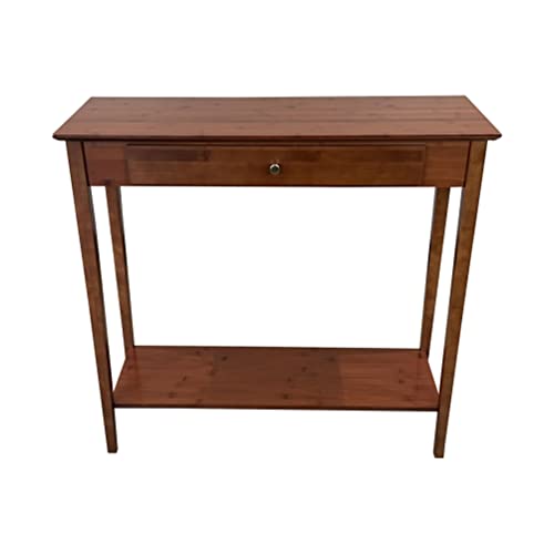 Overstock Solid Bamboo 2-Tier Console Table with Drawer Charcoal Gray - WoodArtSupply