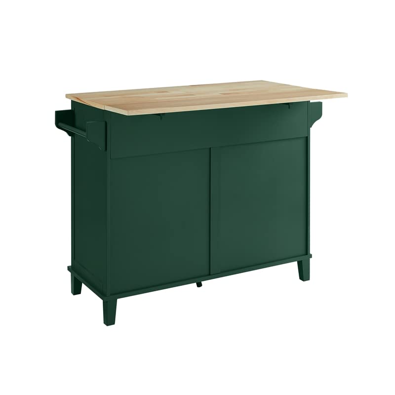 Pemberly Row Traditional Wood Drop Leaf Kitchen Island in Emerald/Natural Pemberly Row
