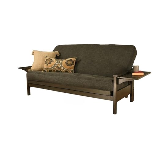 Kodiak Furniture Alamosa Wood Futon Set - Sofa Sleeper Frame with Mattress Included in Charcoal Gray Color - WoodArtSupply