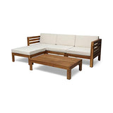 Christopher Knight Home Alice Outdoor 5 Piece Acacia Wood Sofa Set, Teak Finish, Beige Christopher Knight Home