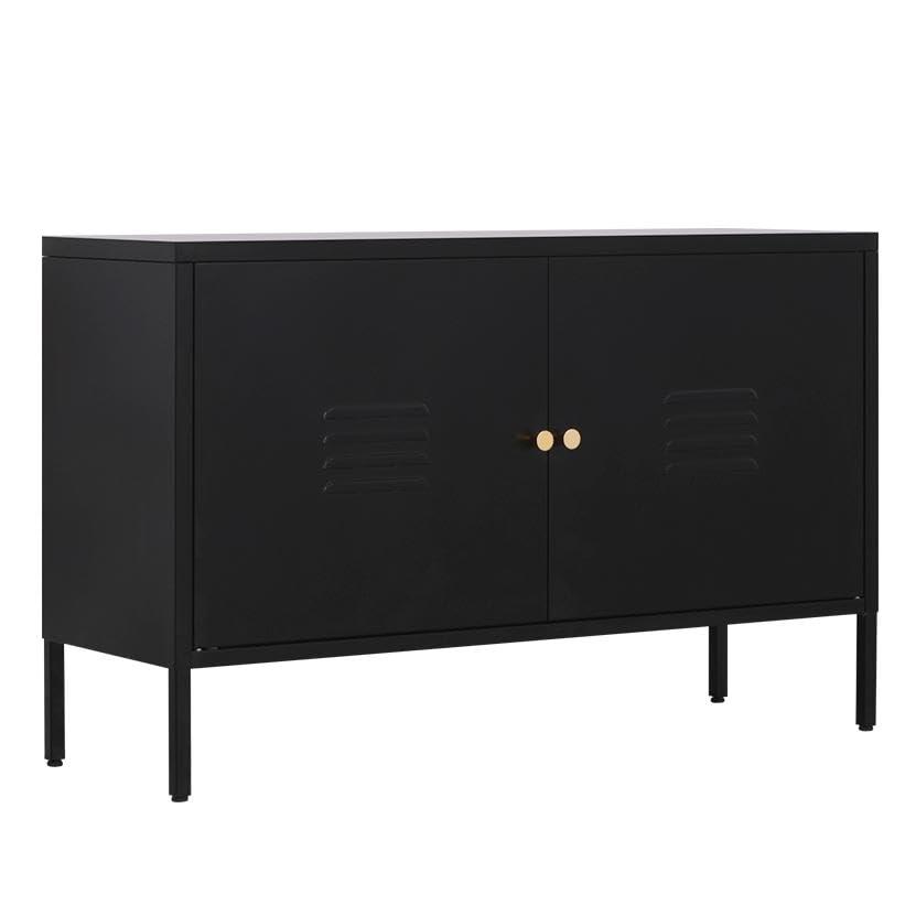 WISUNO Metal Accent Storage Cabinet for Bed Room,Living Room,Home,Hotel,Office,Garage,2-Tier, Removable Shelf (2 Door Accent Cabinet, Black) WISUNO