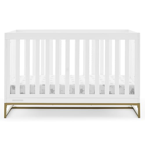 Delta Children Jade 4-in-1 Convertible Crib - Greenguard Gold Certified, Bianca White/Bronze Delta Children