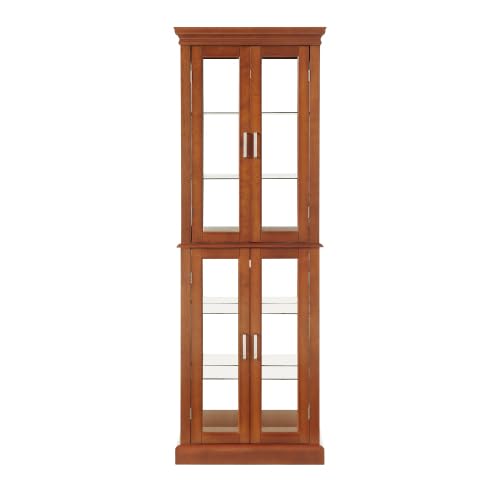 6-Tier Lighted Curio Cabinet with Adjustable Shelves, Mirrored Back & Tempered Glass Doors - Walnut Finish, Perfect for Collectibles, Antiques, or Home Decor (E26 Bulb Not Included) Anveffeg
