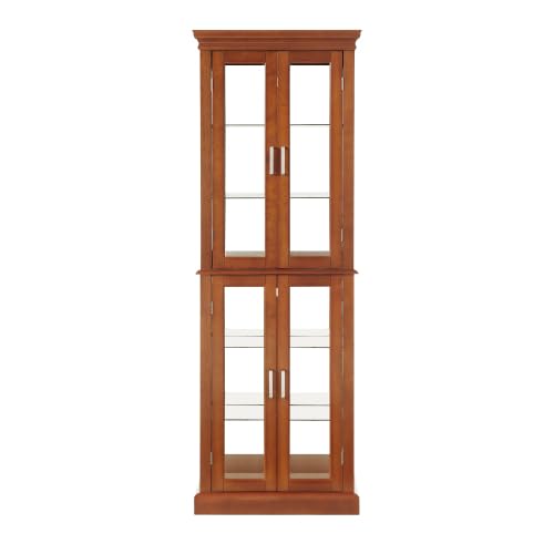 6-Tier Lighted Curio Cabinet with Adjustable Shelves, Mirrored Back & Tempered Glass Doors - Walnut Finish, Perfect for Collectibles, Antiques, or Home Decor (E26 Bulb Not Included)