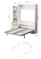 Harper & Bright Designs Full Size Murphy Bed, Morden Full Vertical Murphy Bed Frame with Shelf and Drawers, Wall Bed Hidden Bed Gas Struts, White Harper & Bright Designs
